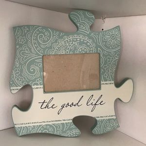 Teal and White Puzzle Piece Picture Frame